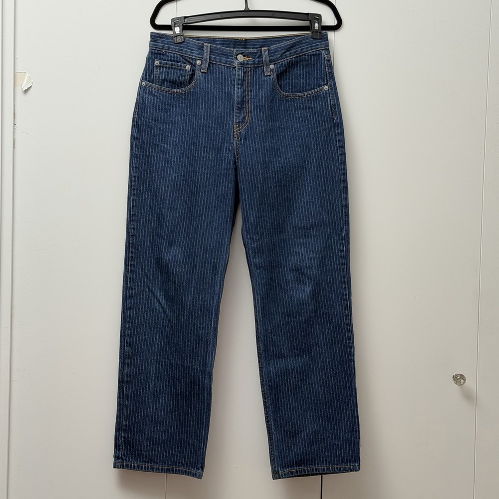 Levis Womens W30 Pinstripe Jeans Blue Denim Straight Leg Relaxed Retro